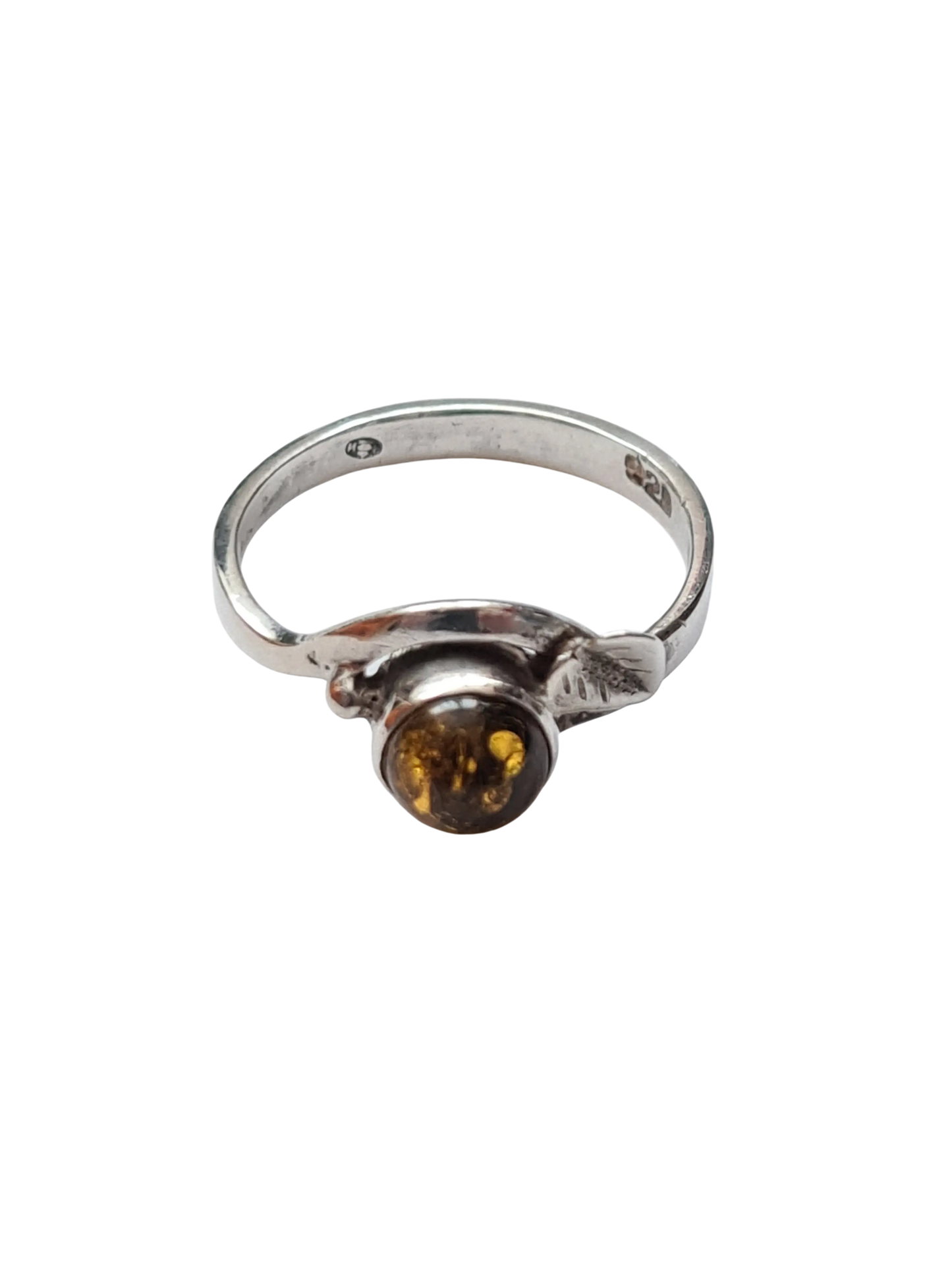 Bague argent 925 ambre véritable T54 vintage