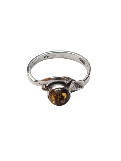 Bague argent 925 ambre véritable T54 vintage