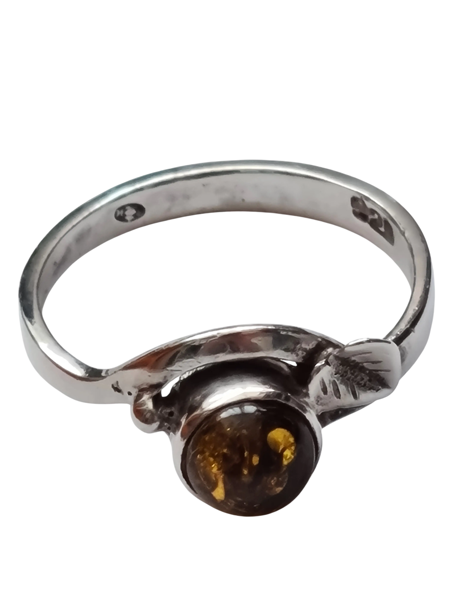 Bague argent 925 ambre véritable T54 vintage