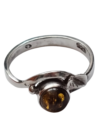 Bague argent 925 ambre véritable T54 vintage