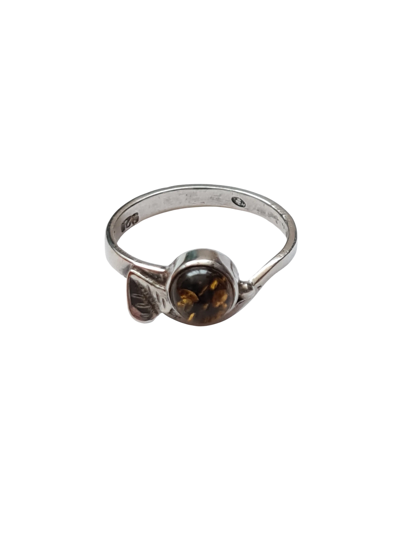 Bague argent 925 ambre véritable T54 vintage