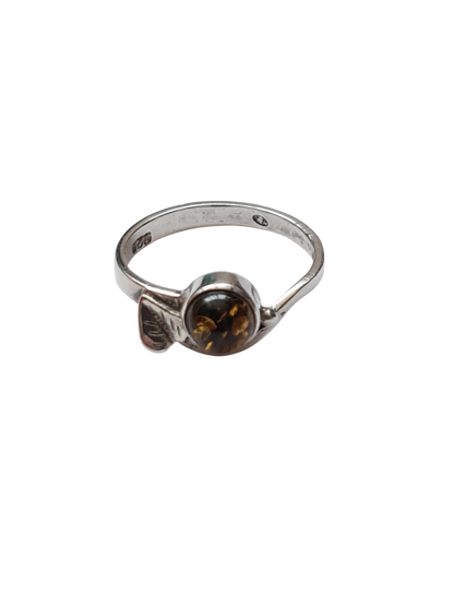 Bague argent 925 ambre véritable T54 vintage