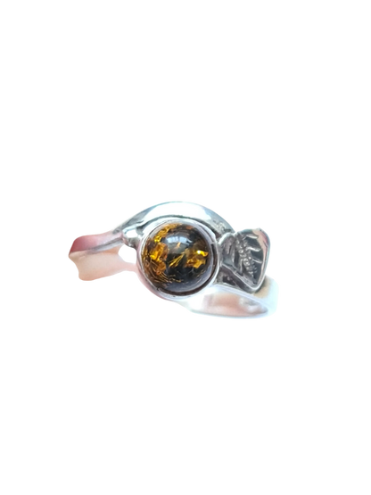 Bague argent 925 ambre véritable T54 vintage