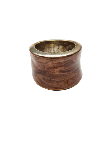 Bague vintage résine marbrée marron doré T54