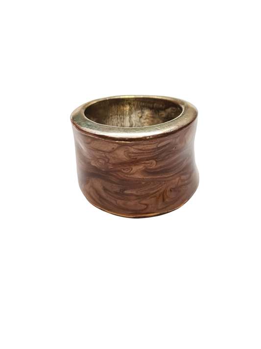 Bague vintage résine marbrée marron doré T54
