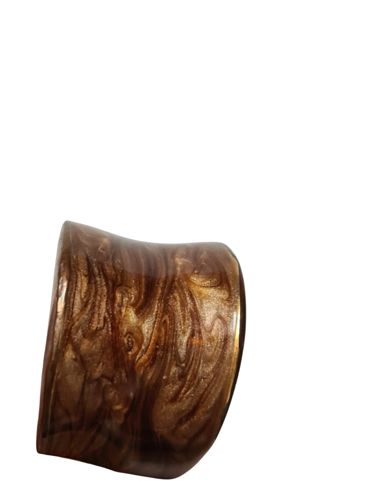 Bague vintage résine marbrée marron doré T54