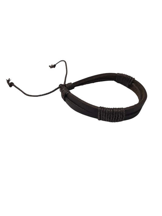 Bracelet cuir marron double cordage réglable homme
