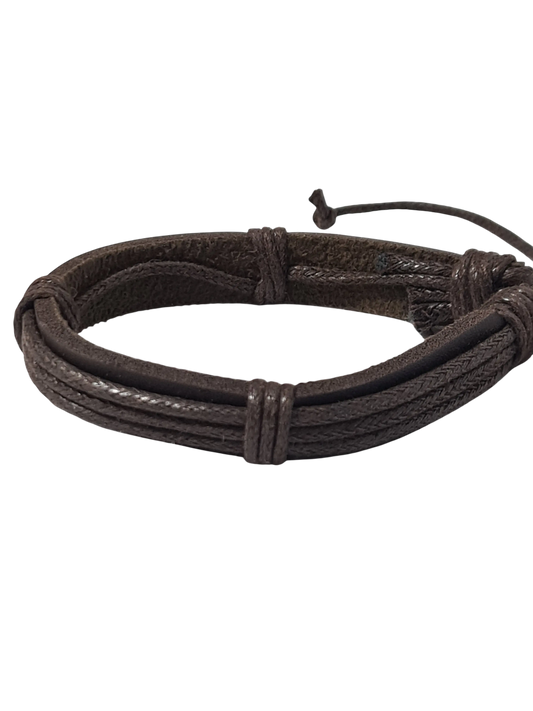 Bracelet cuir marron 3 cordons réglable homme