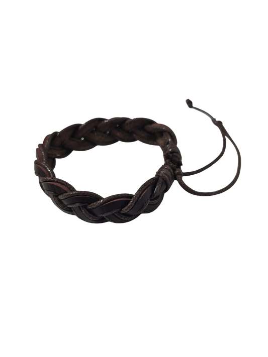 Bracelet cuir tressé marron réglable style bohème