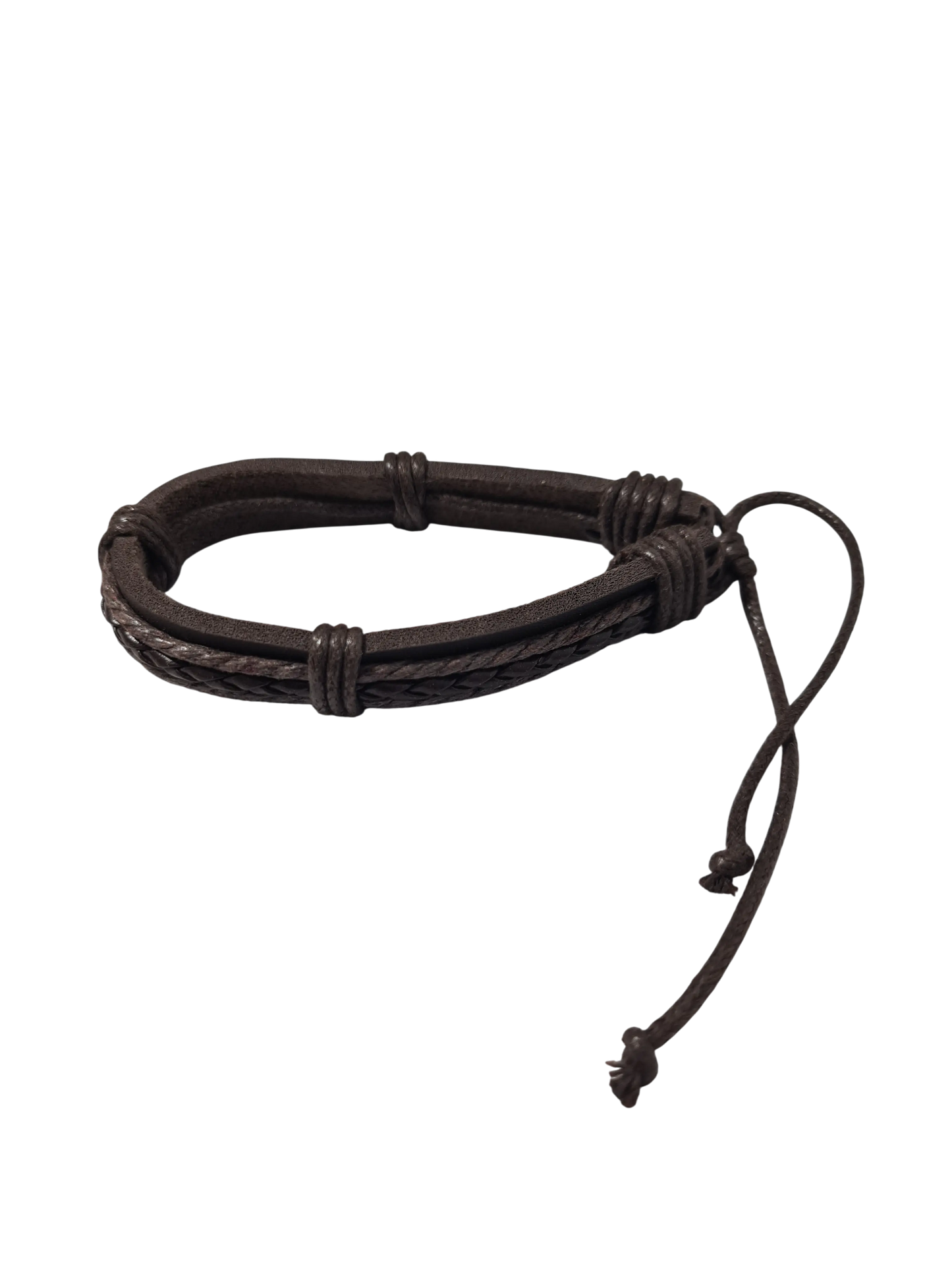 Bracelet cuir marron cordons et tressage réglable