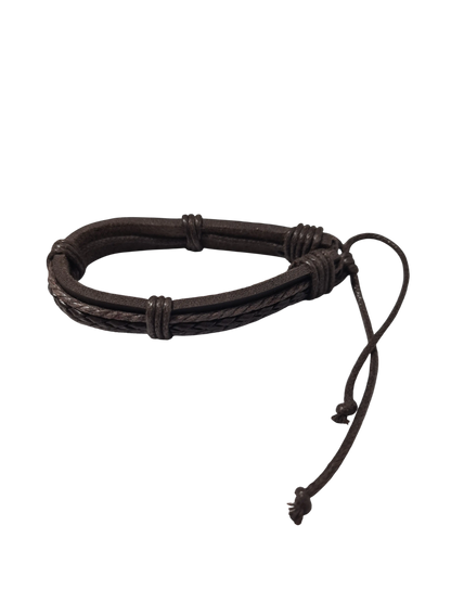 Bracelet cuir marron cordons et tressage réglable
