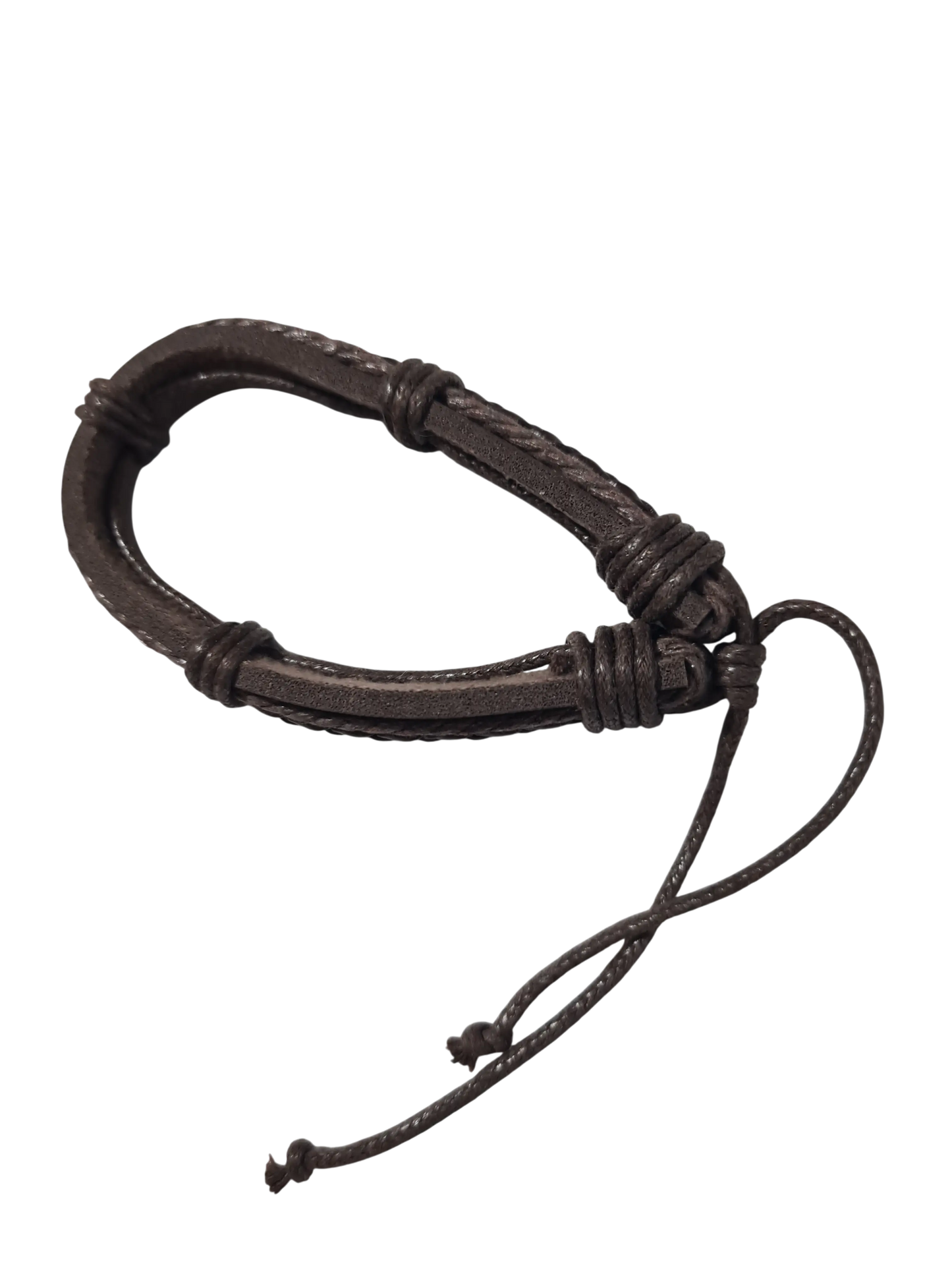 Bracelet cuir marron cordons et tressage réglable