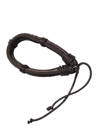 Bracelet cuir marron cordons et tressage réglable