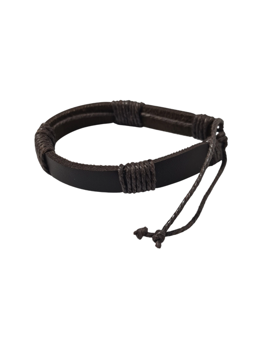 Bracelet cuir marron triple cordage réglable