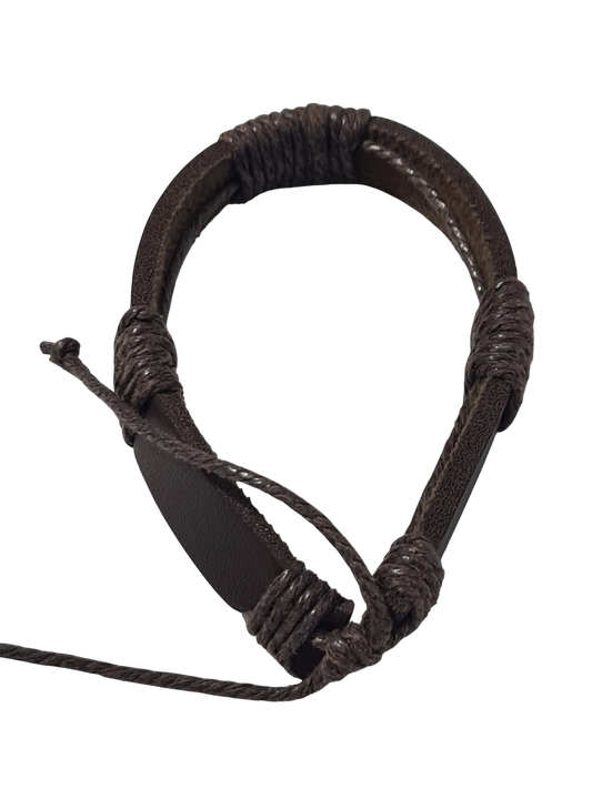 Bracelet cuir marron triple cordage réglable