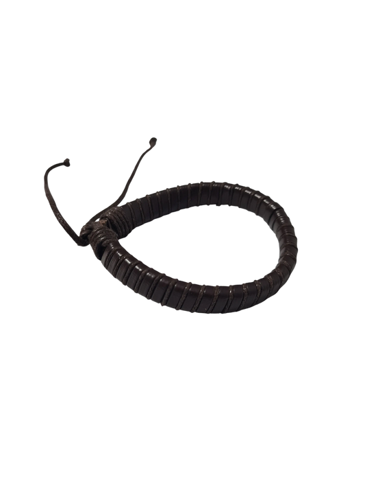 Bracelet cuir marron rayures cordons réglable