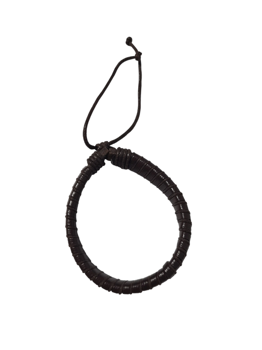 Bracelet cuir marron rayures cordons réglable