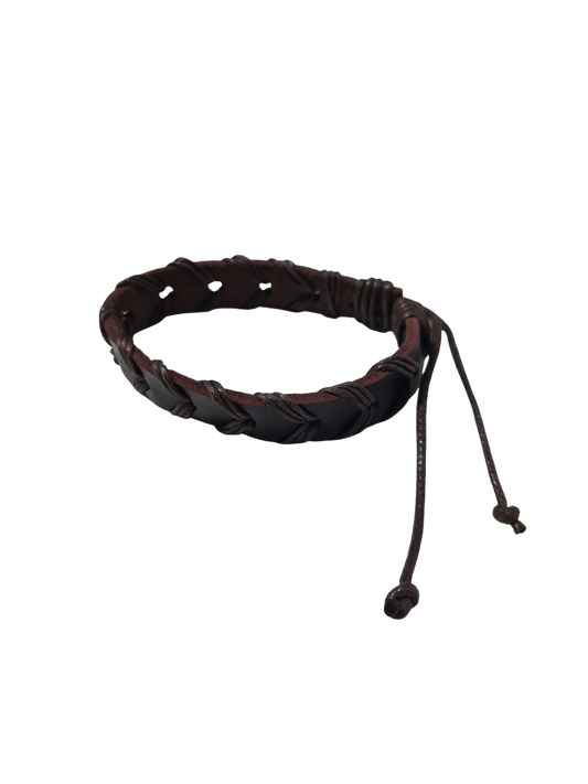 Bracelet cuir marron perforé cordons réglable