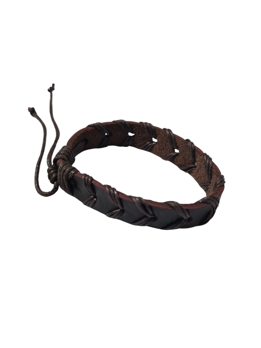 Bracelet cuir marron perforé cordons réglable