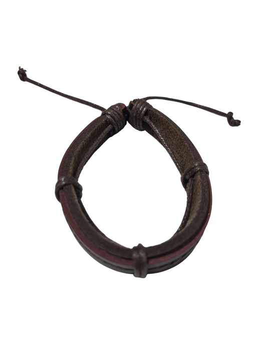 Bracelet cuir marron double épaisseur cordelette réglable