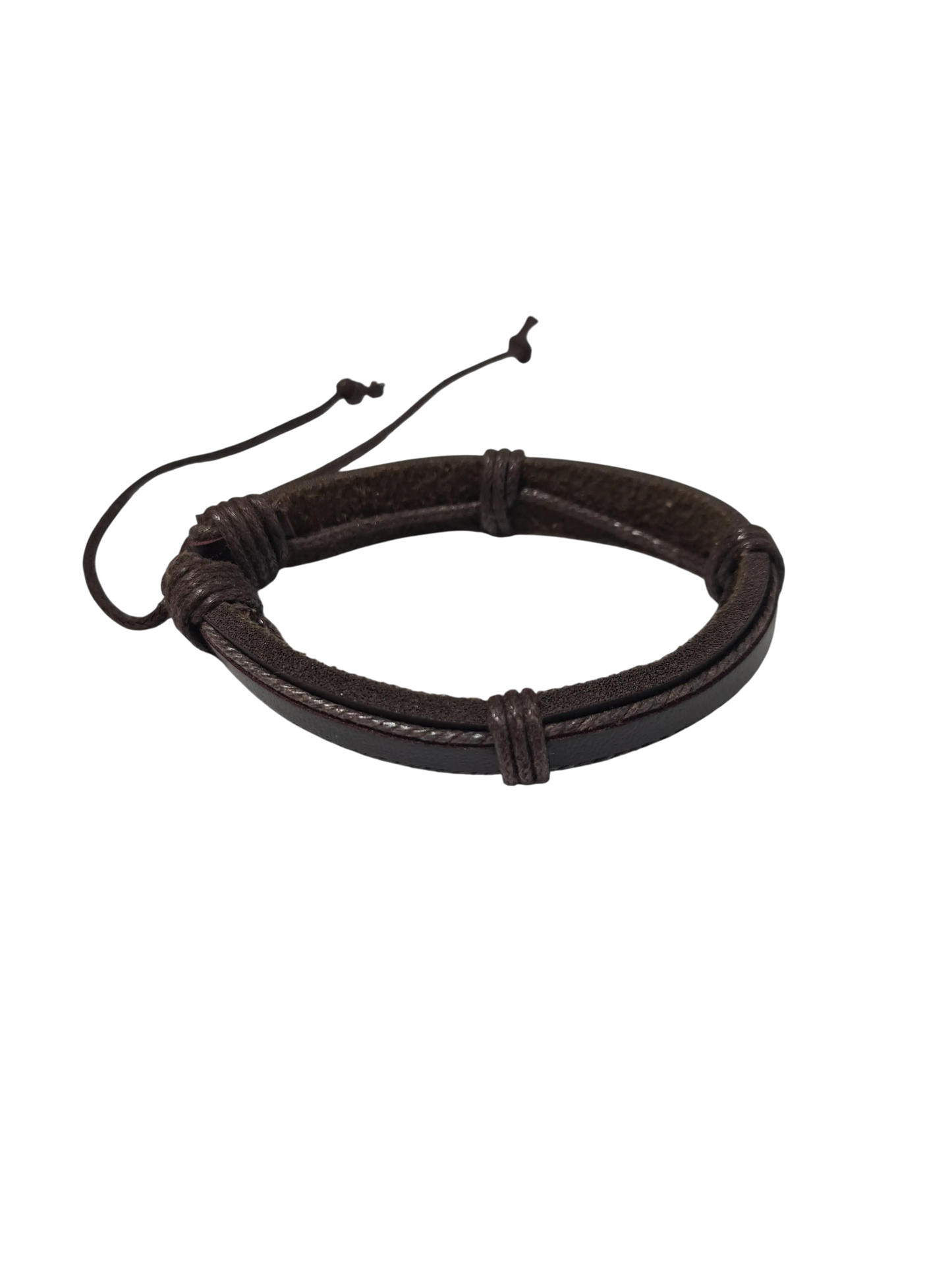 Bracelet cuir marron double épaisseur réglable homme bohème