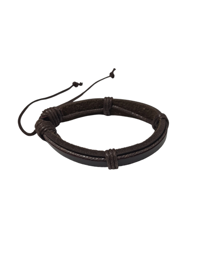 Bracelet cuir marron double épaisseur réglable homme bohème