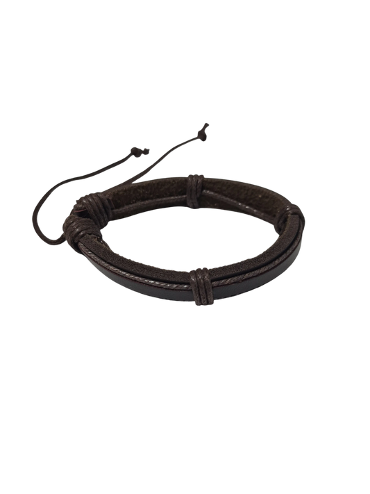 Bracelet cuir marron double épaisseur réglable homme bohème