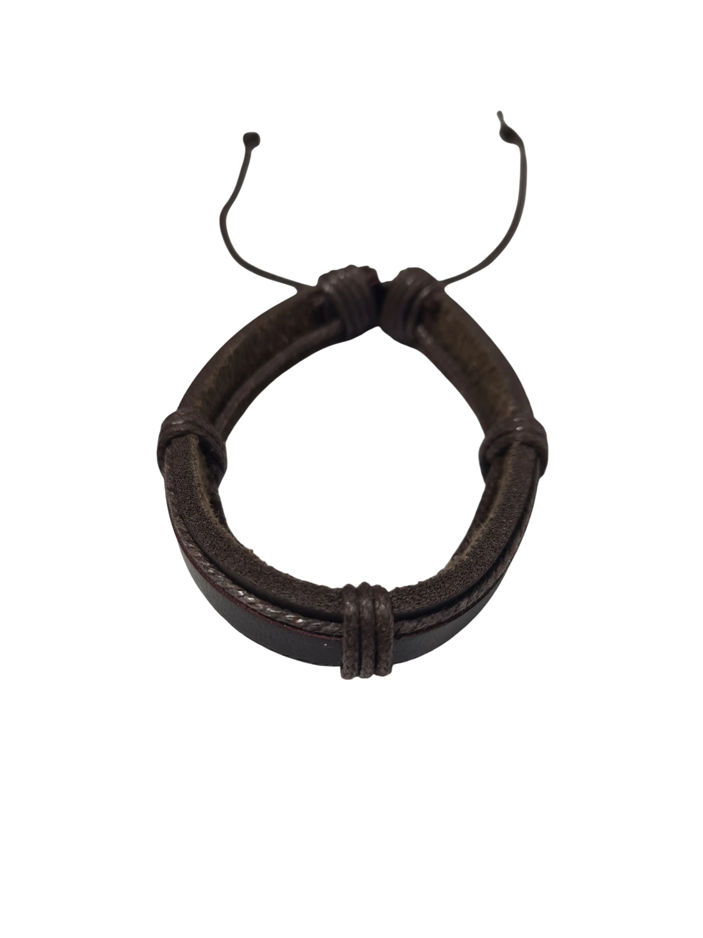 Bracelet cuir marron double épaisseur réglable homme bohème