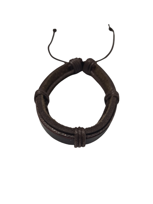 Bracelet cuir marron double épaisseur réglable homme bohème