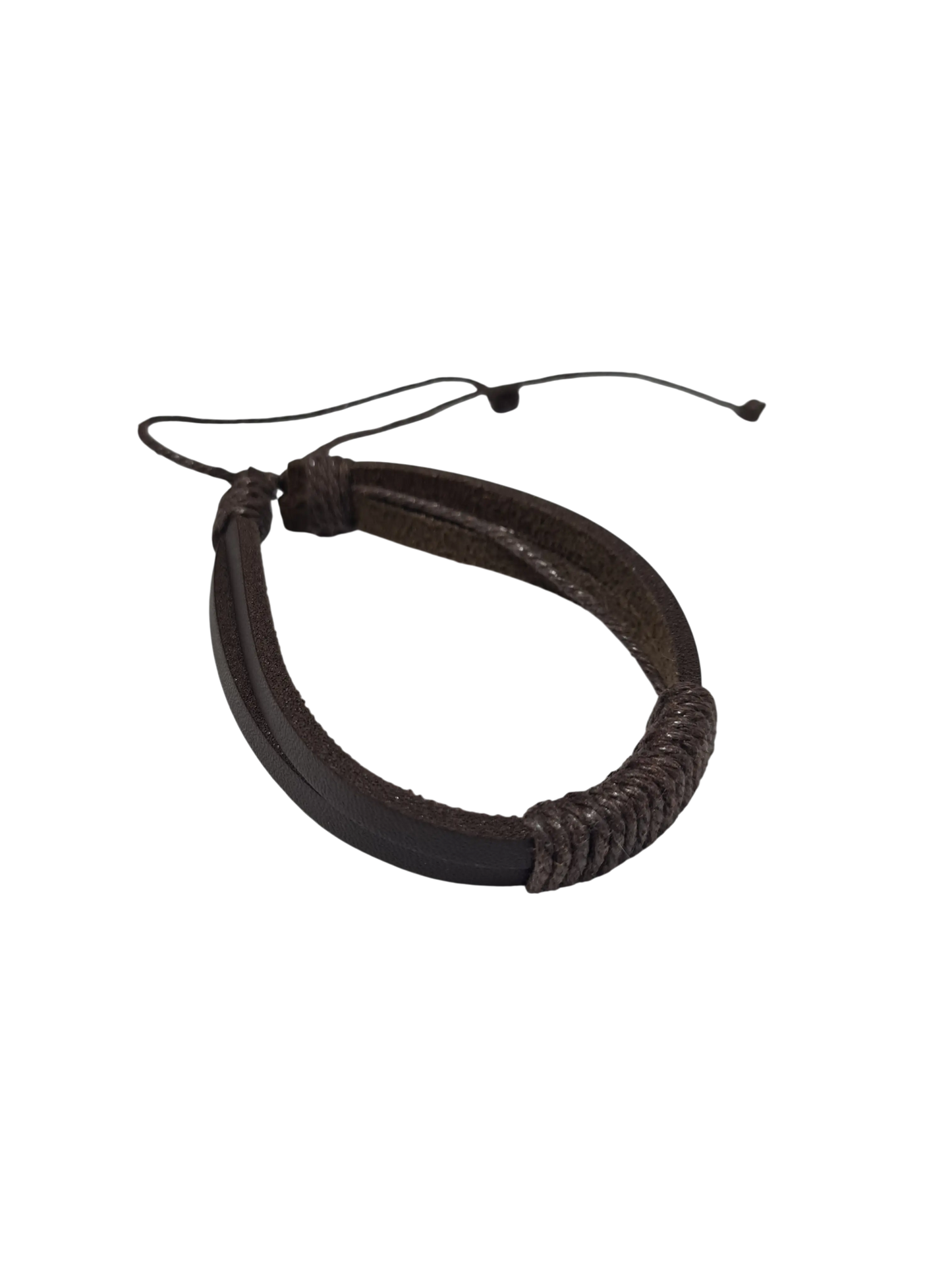 Bracelet cuir marron double cordage réglable homme