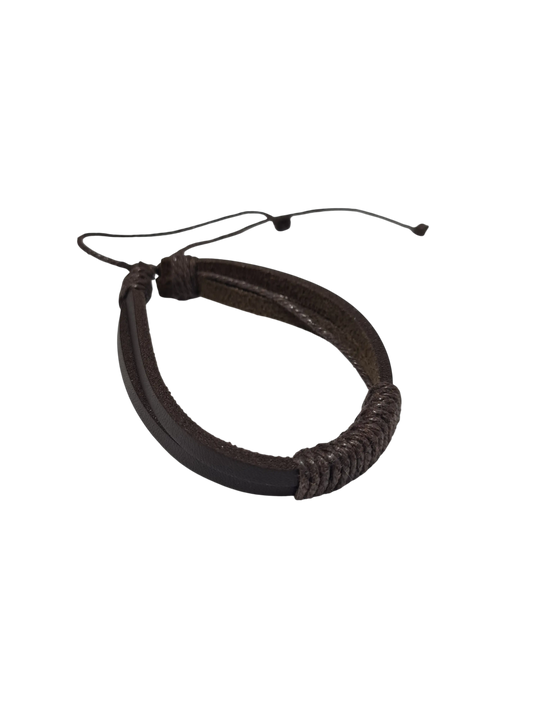 Bracelet cuir marron double cordage réglable homme