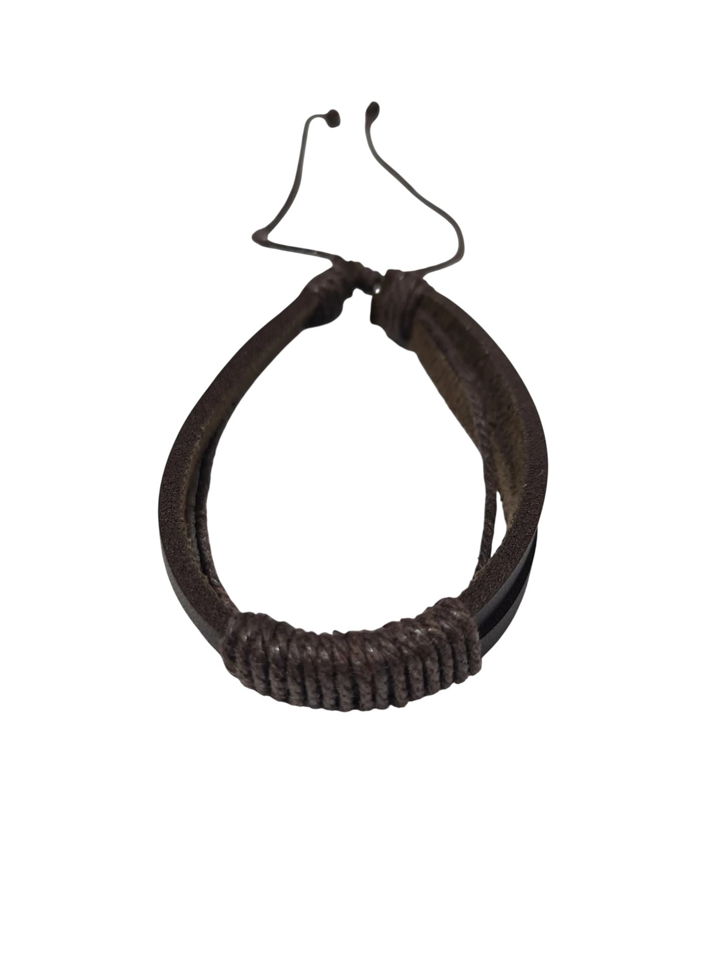 Bracelet cuir marron double cordage réglable homme