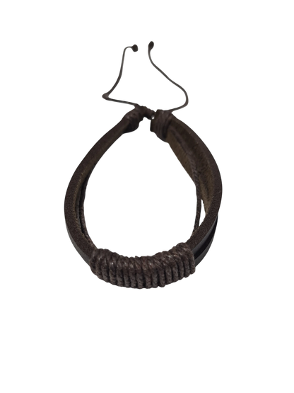 Bracelet cuir marron double cordage réglable homme