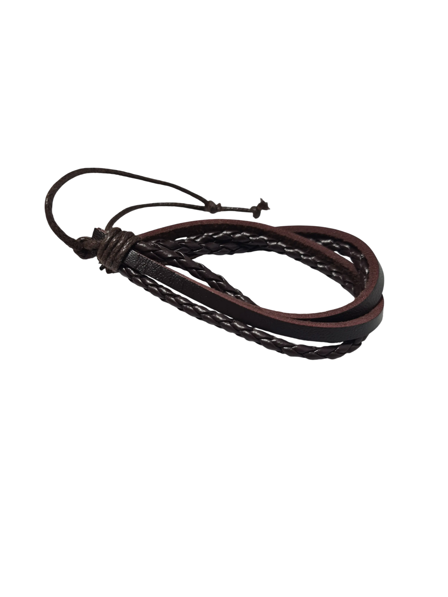 Bracelet cuir marron tressé entrecroisé réglable homme