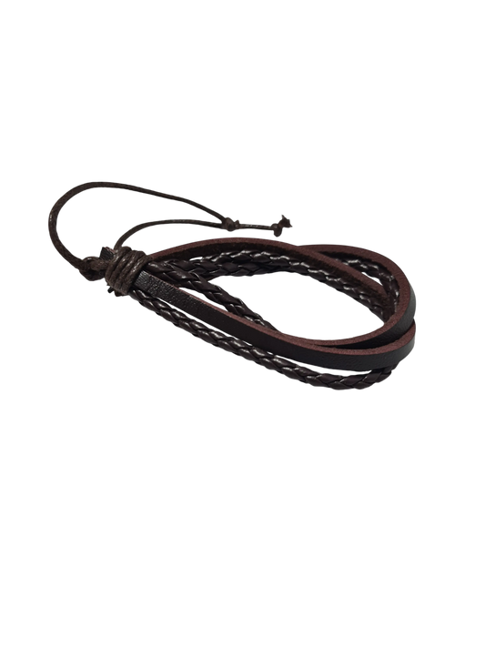 Bracelet cuir marron tressé entrecroisé réglable homme
