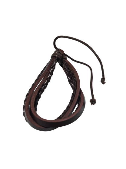 Bracelet cuir marron tressé entrecroisé réglable homme