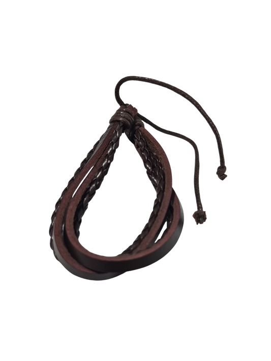Bracelet cuir marron tressé entrecroisé réglable homme