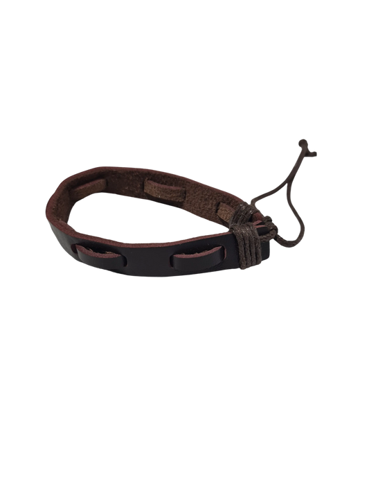 Bracelet cuir marron insert central réglable homme