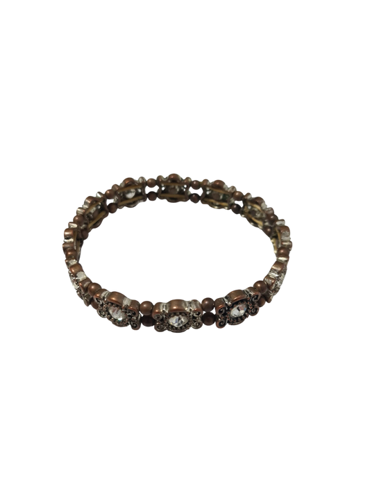 Bracelet élastique métal argenté strass central vintage