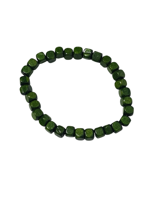 Bracelet élastique perles bois vert bohème