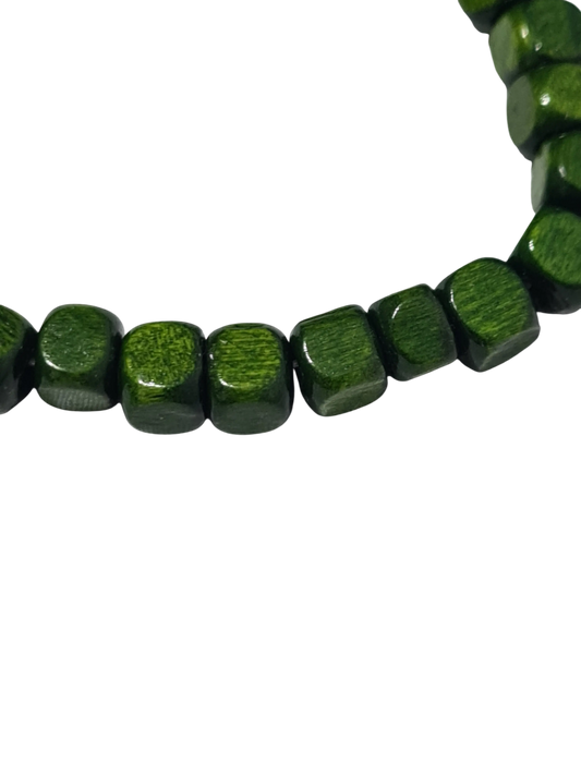 Bracelet élastique perles bois vert bohème
