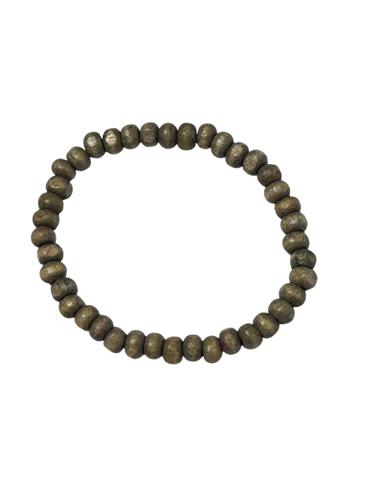 Bracelet élastique perles bois gris naturel
