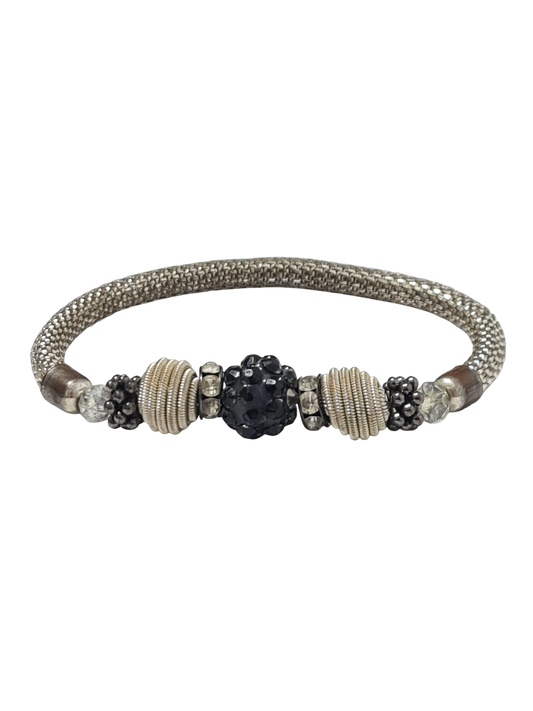 Bracelet élastique argenté strass fantaisie chic