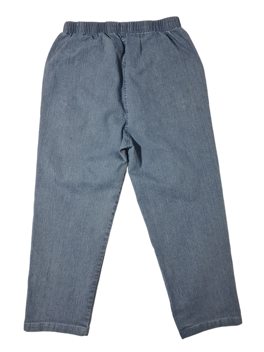 Jean court taille haute brodé fleurs denim L
