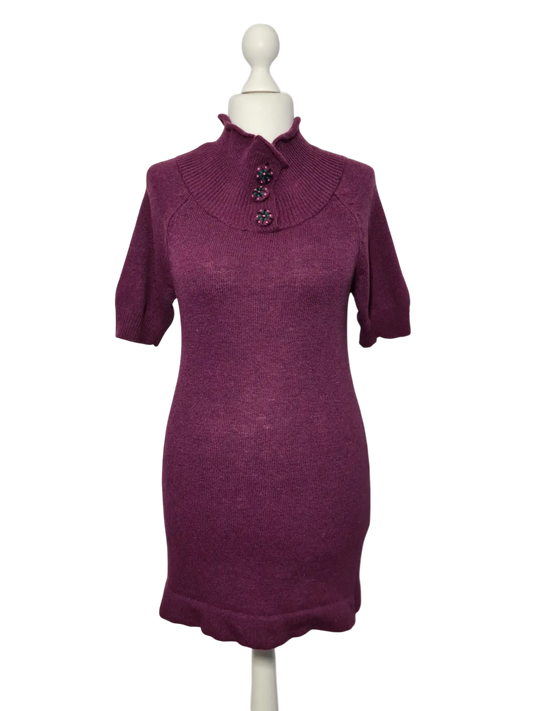Robe pull laine violette maElla L manches courtes