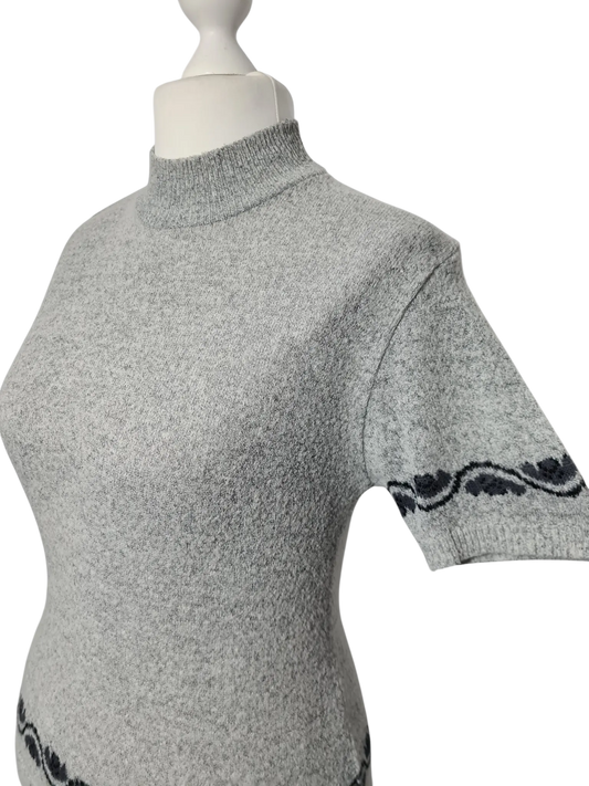 Pull gris col cheminée manches courtes vintage