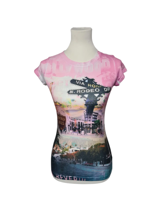 T-shirt Davida Beverly Hills strass rose Made in USA