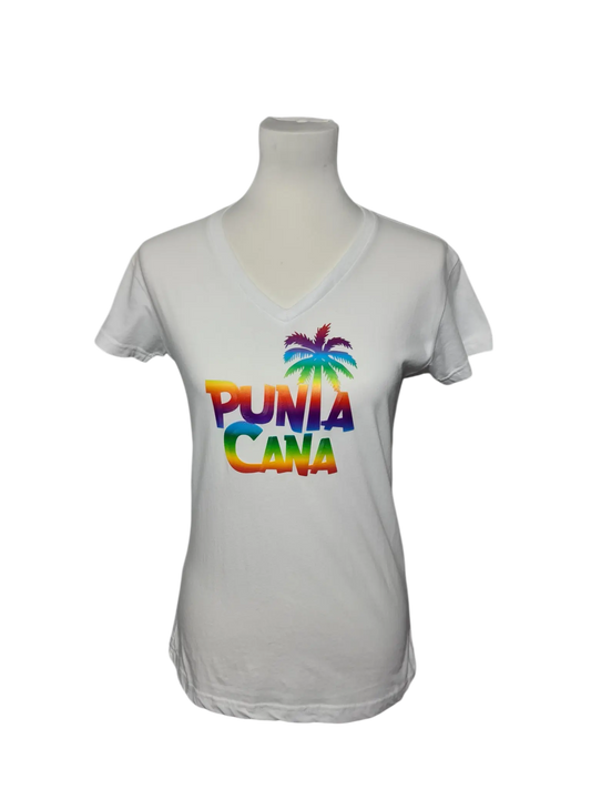 T-shirt Punta Cana blanc col V