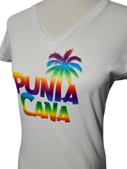 T-shirt Punta Cana blanc col V