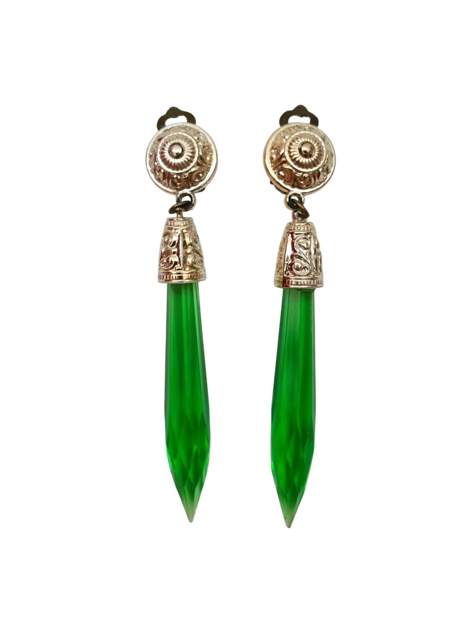 Boucles d'oreilles clips vertes design Art Déco Western Germany des années 50-70 EMMAUS